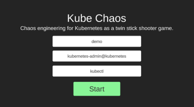 the kube chaos start screen