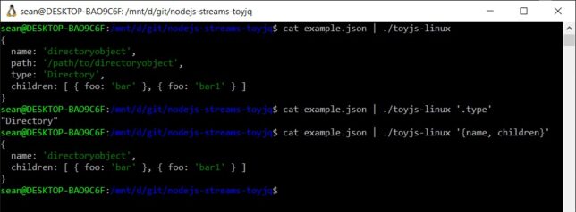Using node.js streams - toyjs usage examples