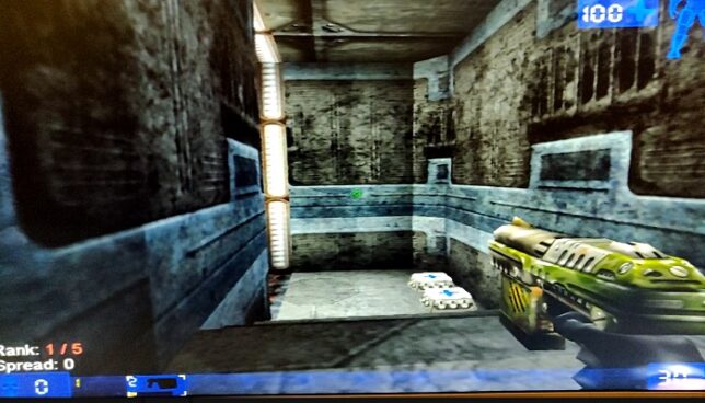 unreal tournament game running with a 3dfx voodoo 2 accelerator card.
